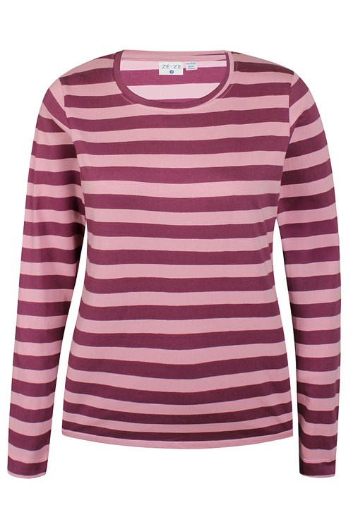 Ze-Ze, Anita, Lamgærmet T-shirt, stribet, Lilla, Lyserød